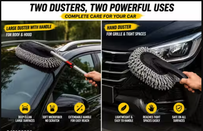 Set of 5 Premium Complete Car Cleaning Kit for Interior & Exterior Cleaning | Microfiber Duster Brush Set with Soft Detailing Brush, Cleaning Cloth & Extendable Handle | Scratch-Free Car Dust Cleaner Accessories Kit for Cars, SUV, Bike & Home Use
